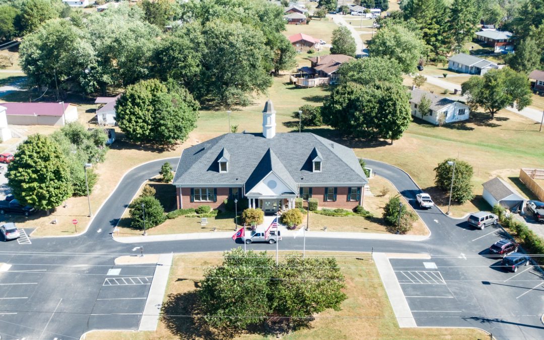 White Pine,Tennessee, Town Hall, aerial view