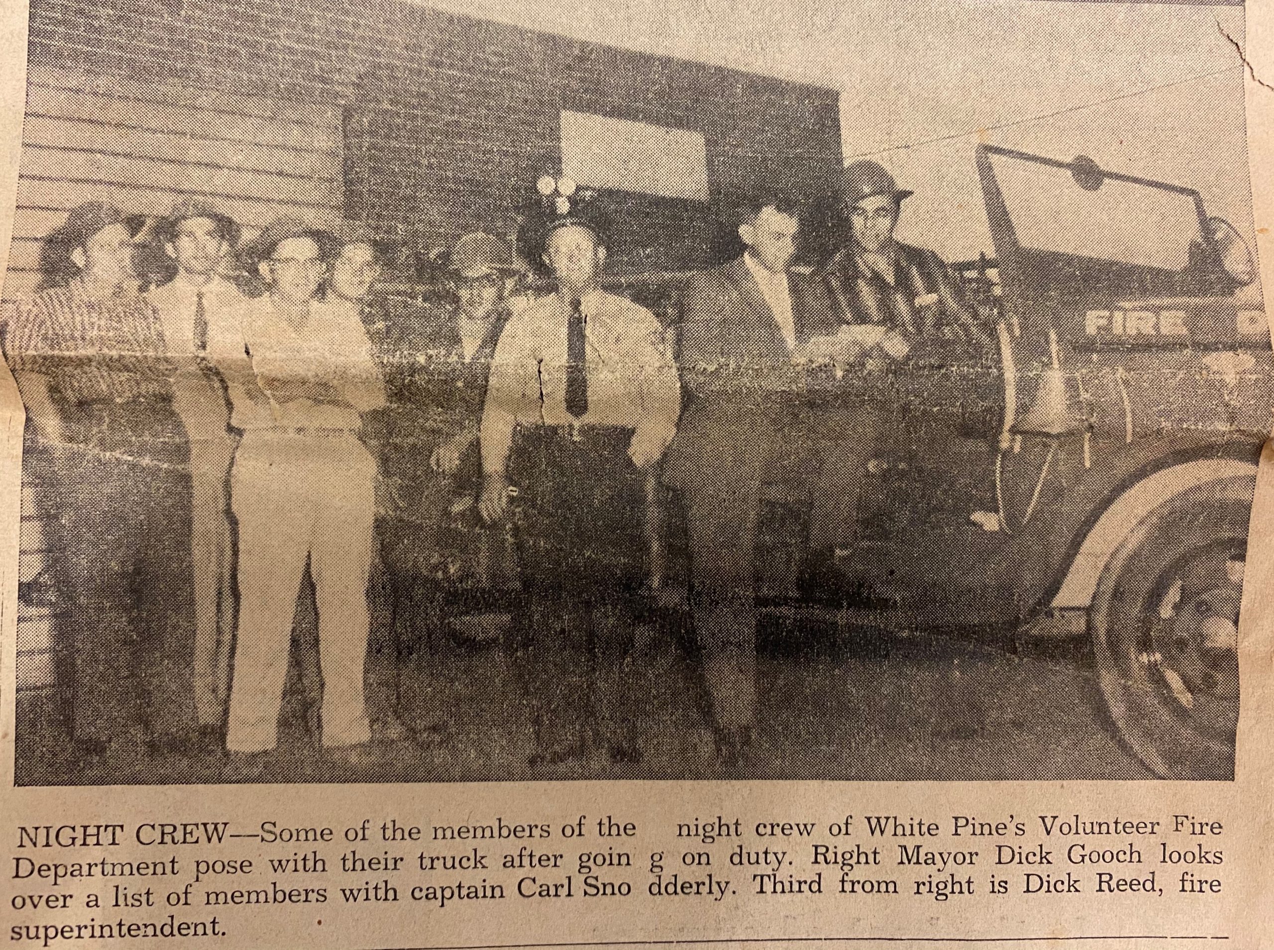 newspaper clipping of an article about the white pine fire department