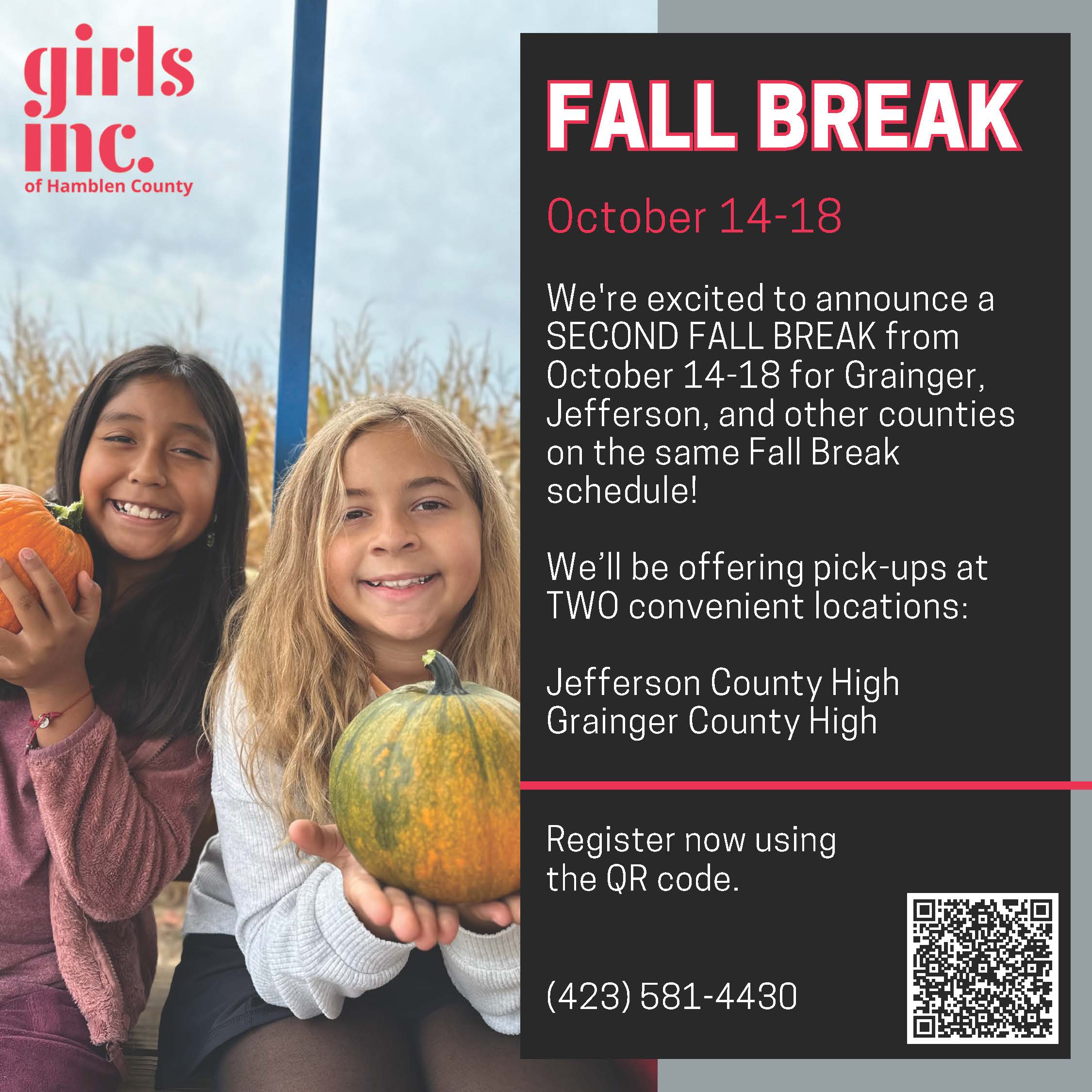 Girls Inc of Hamblen County Fall Break Programming Flyer