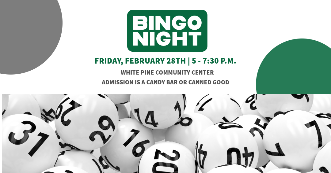 Graphic for town of white pine tn's bingo night