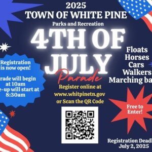 informational graphic for white pine's fourth of july parade