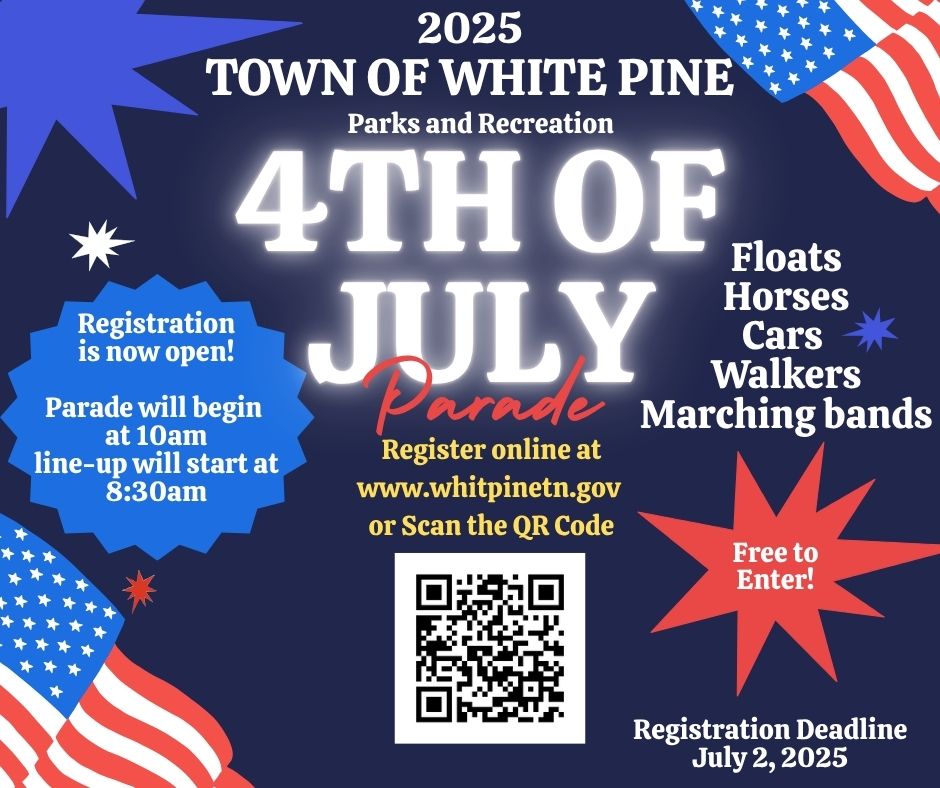informational graphic for white pine's fourth of july parade
